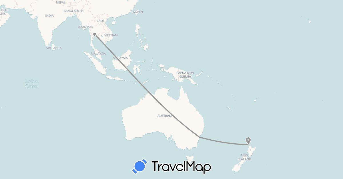 TravelMap itinerary: driving, plane in Australia, New Zealand, Thailand (Asia, Oceania)